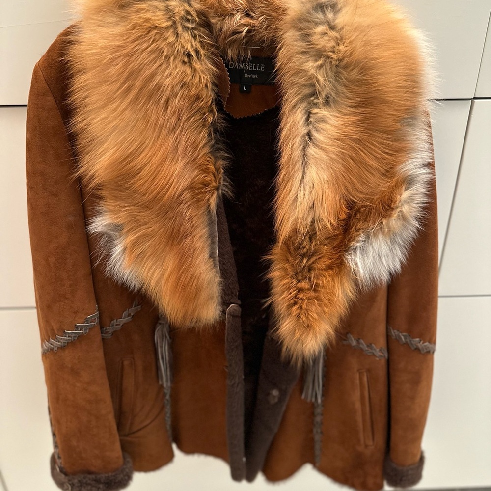 Brown Fox Fur Collar, Suede Teddy Jacket